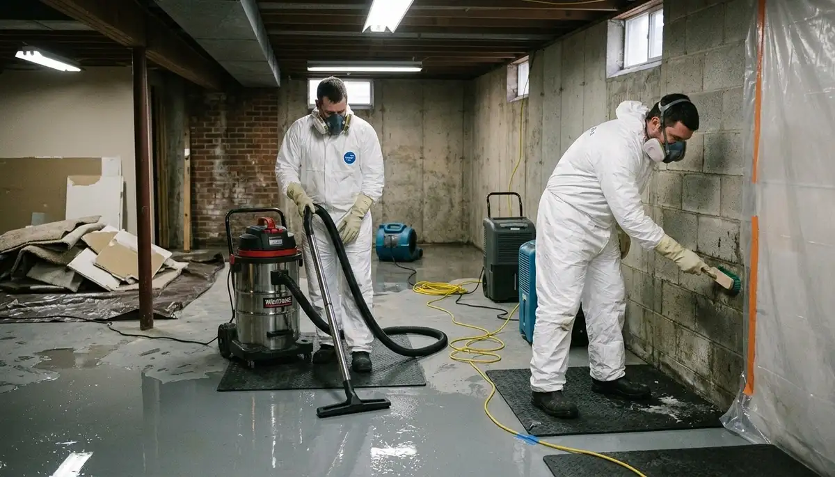 Dayton, OH basement flood cleanup crew removing standing water after water damage