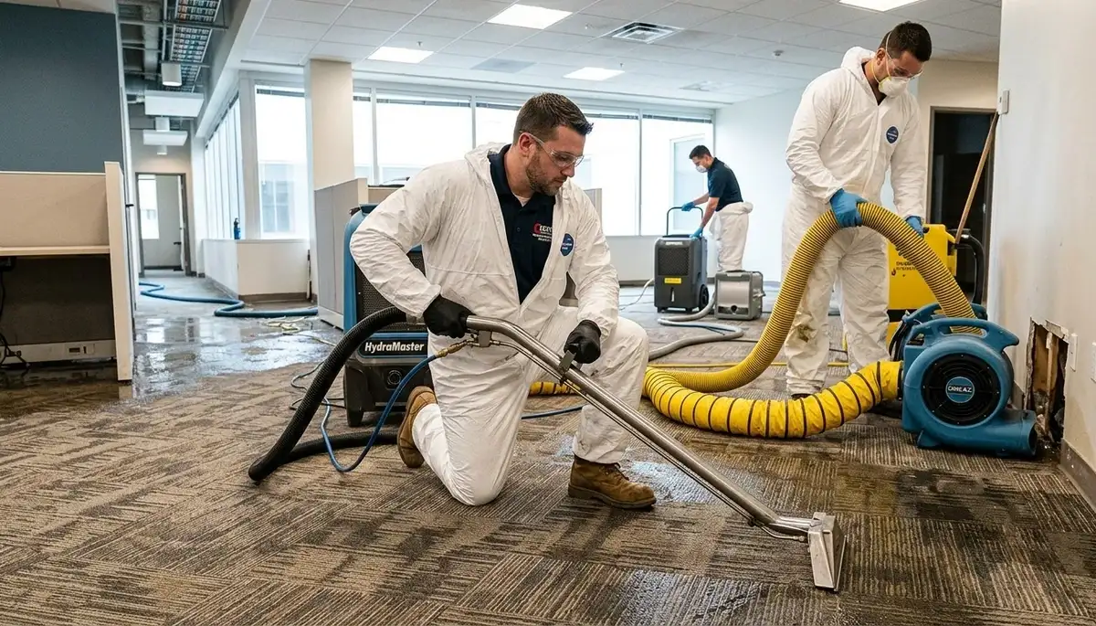 Commercial water damage restoration team in Dayton, OH responding to flood damage in a home