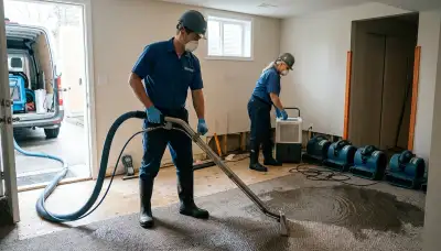 Emergency water removal crew helping Dayton, OH home after storm flooding