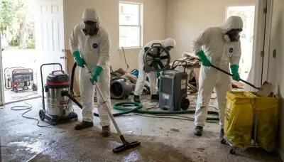 Flood damage cleanup crew in Dayton, OH restoring a water-damaged home after flooding