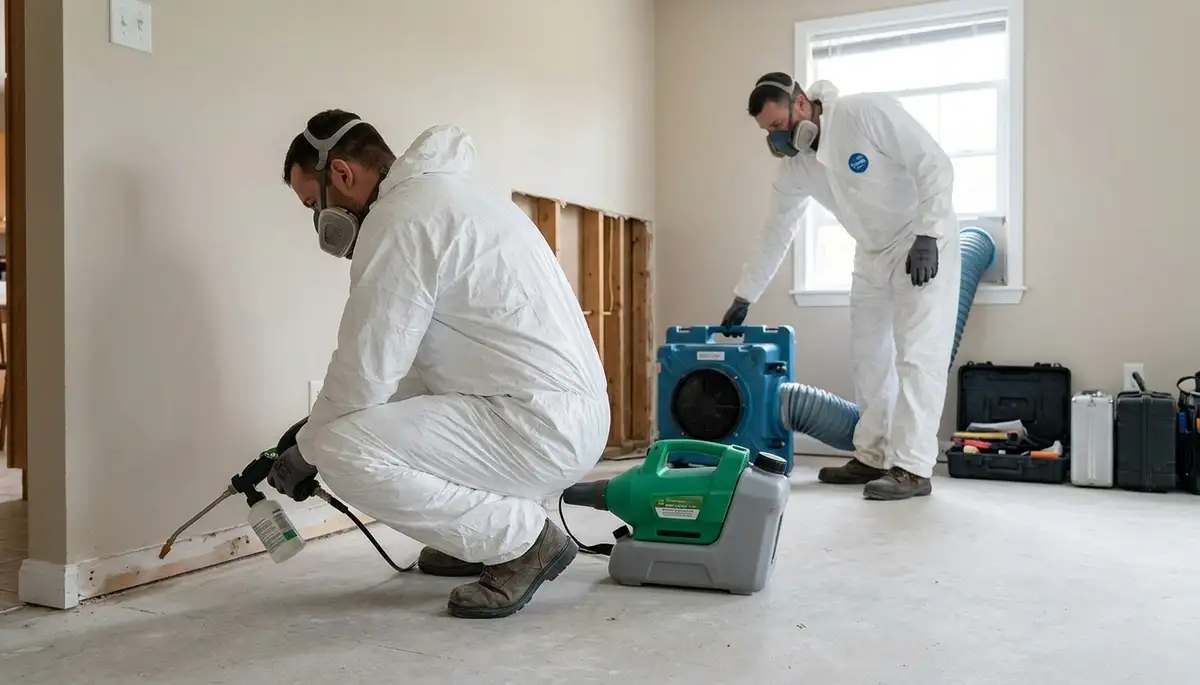 Odor removal technician treating water damage in Dayton, OH home to eliminate moisture smells