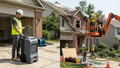 Storm damage restoration team repairing water damage in Dayton, OH home