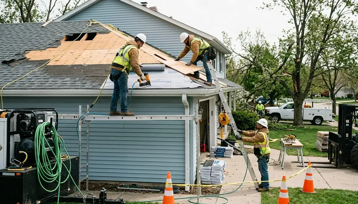 Storm damage restoration team serving Dayton, OH homes after wind, rain, and flooding