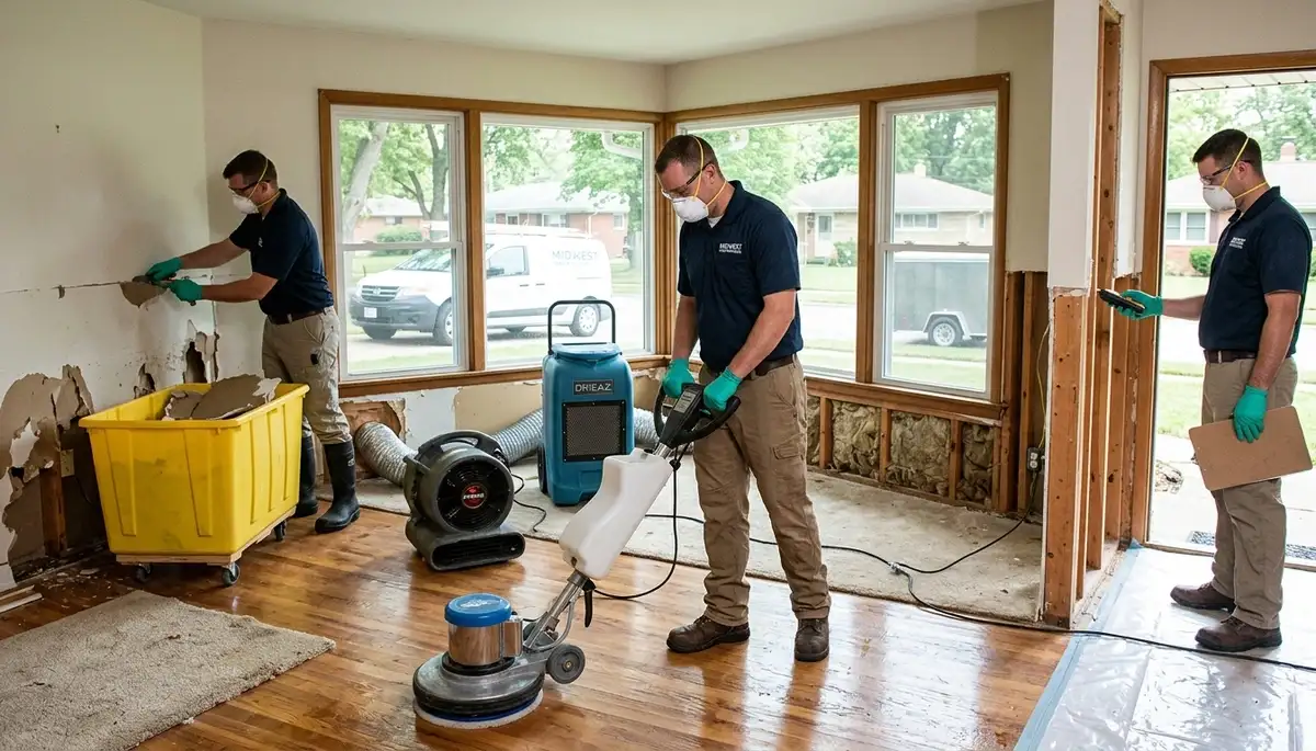 Water damage repair team serving Dayton, OH with emergency restoration equipment