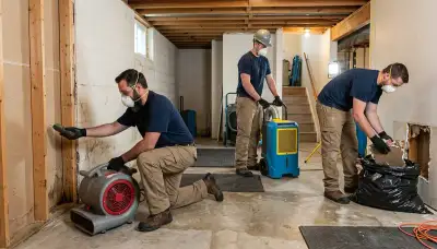 Water damage repair team in Dayton, OH inspecting a flooded property for restoration work