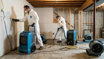 Water damage repair crew in Dayton, OH restoring a flooded home after emergency water cleanup