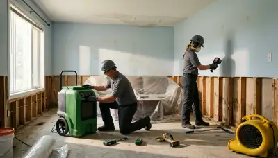 Water damage restoration team in Dayton, OH removing water from a flooded home