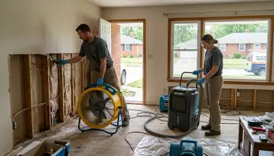 Water damage repair crew serving Dayton, OH with professional restoration equipment