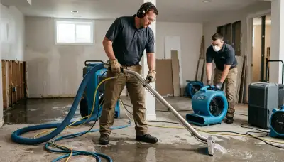 Dayton, OH water extraction team removing floodwater from a home after pipe damage